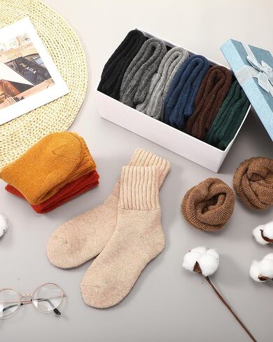 Hoosige 10 Pairs Vintage Winter Boots Socks for Women Wool Socks Thick Warm Crew Socks Hiking US Size 5-9 Soft Cozy Athletic Knit Thermal Socks for Hiking Sports Gifts in Kuwait