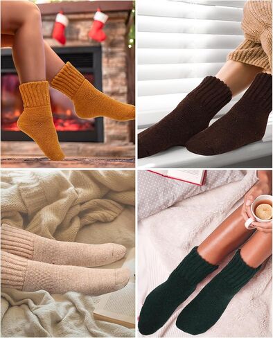 Hoosige 10 Pairs Vintage Winter Boots Socks for Women Wool Socks Thick Warm Crew Socks Hiking US Size 5-9 Soft Cozy Athletic Knit Thermal Socks for Hiking Sports Gifts in Kuwait