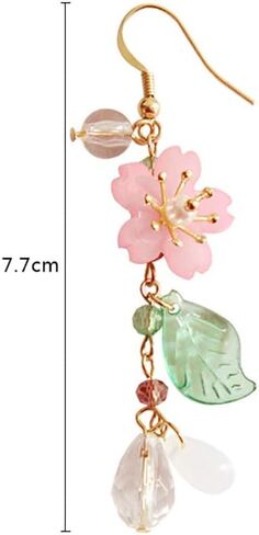 DOUBNINE Pink Flower Earrings Dangle Cherry Blossoms Sakura Floral Teardrop Lily Fairy Leaf Petal Drop Spring Women Accessories in Saudi Arabia