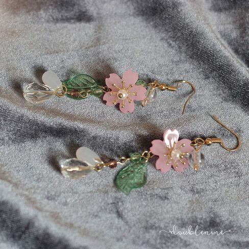 DOUBNINE Pink Flower Earrings Dangle Cherry Blossoms Sakura Floral Teardrop Lily Fairy Leaf Petal Drop Spring Women Accessories in Saudi Arabia