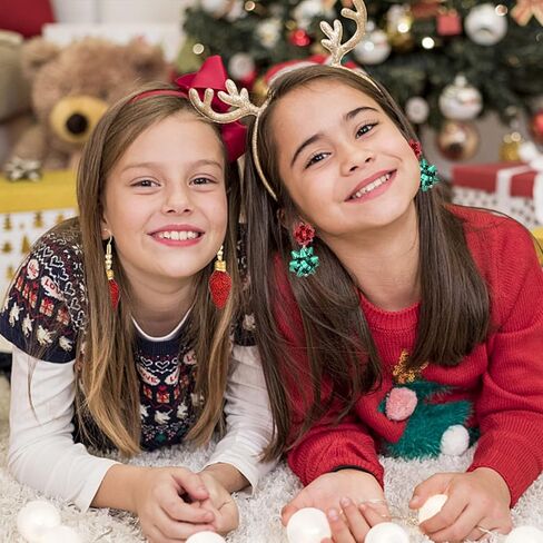 6pairs Christmas Drop Earrings Xmas Present Bow Earrings Glitter Light Bulb Dangle Earrings Christmas Jewelry Holiday Stud Earrings for Women Girls in Kuwait