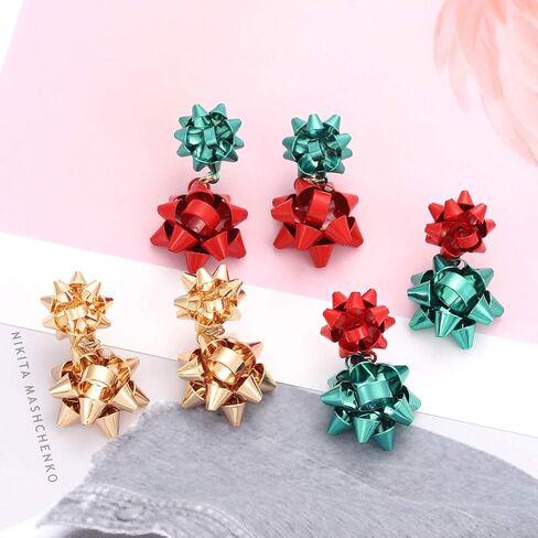 6pairs Christmas Drop Earrings Xmas Present Bow Earrings Glitter Light Bulb Dangle Earrings Christmas Jewelry Holiday Stud Earrings for Women Girls in Kuwait