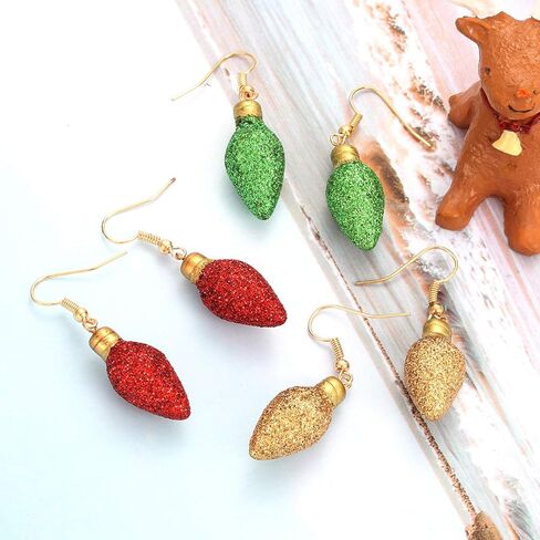 6pairs Christmas Drop Earrings Xmas Present Bow Earrings Glitter Light Bulb Dangle Earrings Christmas Jewelry Holiday Stud Earrings for Women Girls in Kuwait