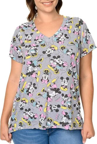 Disney Plus Size Womens V-Neck T-Shirt Mickey Minnie Mouse Love in Saudi Arabia