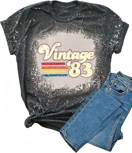 تي شيرت عتيق 1983 للنساء قمصان عيد الميلاد الأربعين تي شيرت جرافيك عتيق تي شيرت كاجوال بأكمام قصيرة in Saudi Arabia