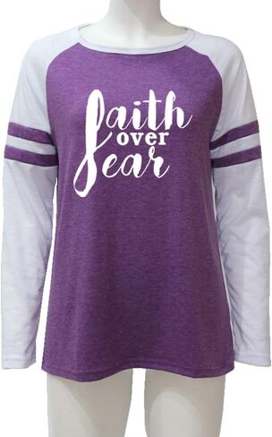 shifeier Women's Letters Printed T-Shirt Long Sleeves Faith Over Fear Tee Tops in Kuwait