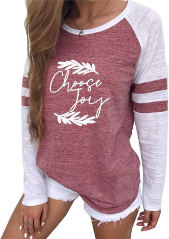 shifeier Women's Letters Printed T-Shirt Long Sleeves Faith Over Fear Tee Tops in Kuwait