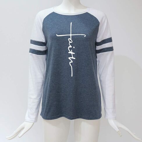 shifeier Women's Letters Printed T-Shirt Long Sleeves Faith Over Fear Tee Tops in Kuwait