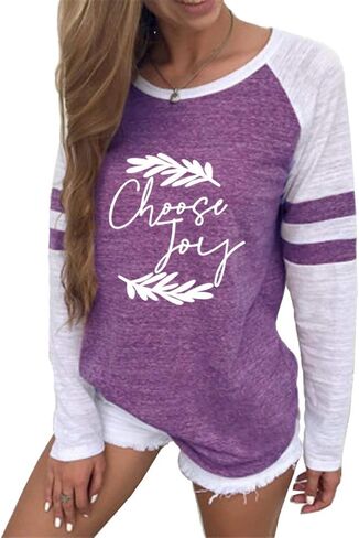 shifeier Women's Letters Printed T-Shirt Long Sleeves Faith Over Fear Tee Tops in Kuwait