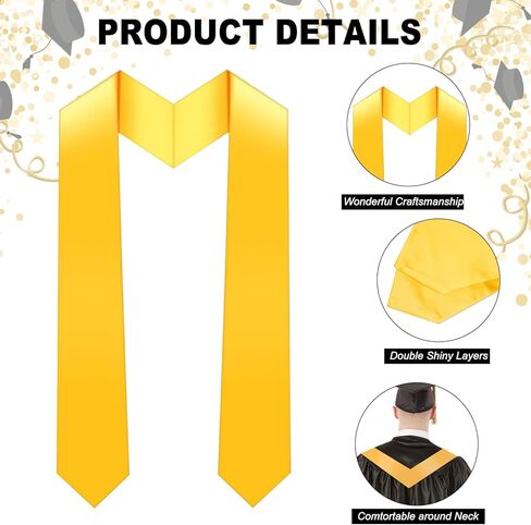 موكوم 4 قطع من شالات التخرج بطول 72 انش، وشاح تخرج ذهبي للجنسين للبالغين من الجنسين لحفلات التخرج 2023، ذهبي، مقاس واحد, ذهبي in Kuwait