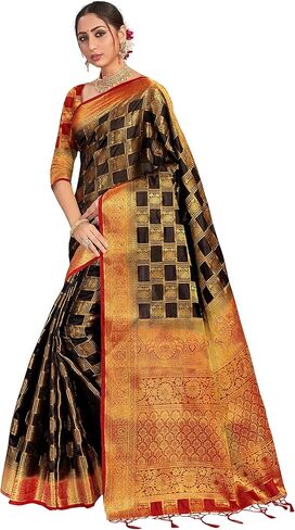 الساري الهندي للنساء من باناراسي آرت الحرير المنسوج ساري | ساري هندي تقليدي هدية زفاف ديوالي مع بلوزة غير مخيطة in Kuwait