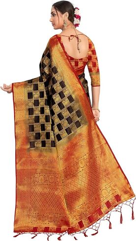 الساري الهندي للنساء من باناراسي آرت الحرير المنسوج ساري | ساري هندي تقليدي هدية زفاف ديوالي مع بلوزة غير مخيطة in Kuwait