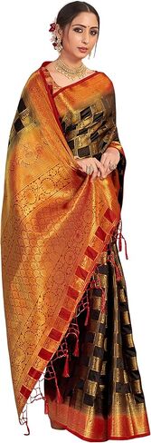 الساري الهندي للنساء من باناراسي آرت الحرير المنسوج ساري | ساري هندي تقليدي هدية زفاف ديوالي مع بلوزة غير مخيطة in Kuwait