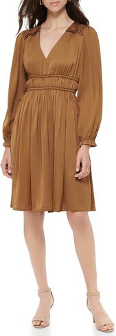 Tommy Hilfiger Women's Fit and Flare Woven Long Sleeve V-Neck Dress in Saudi Arabia