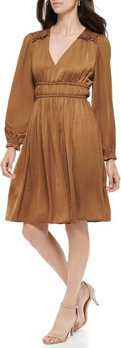 Tommy Hilfiger Women's Fit and Flare Woven Long Sleeve V-Neck Dress in Saudi Arabia