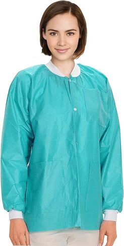 AMZ Medical Supply Teal Disposable Lab Coats for Adults, Small. Pack of 10 Disposable Lab Coat 45 GSM SMS. Disposable Coats Medical. Adult Lab Coat Disposable with Knitted Cuffs, Collar, 3 Pockets in Kuwait