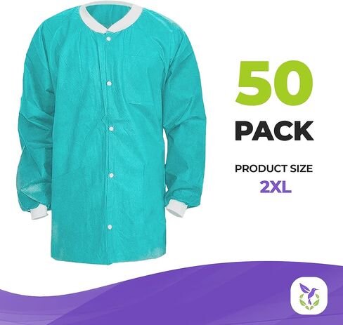 AMZ Medical Supply Teal Disposable Lab Coats for Adults, Small. Pack of 10 Disposable Lab Coat 45 GSM SMS. Disposable Coats Medical. Adult Lab Coat Disposable with Knitted Cuffs, Collar, 3 Pockets in Kuwait