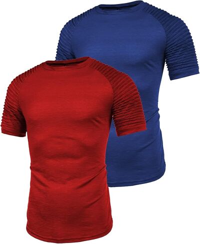 COOFANDY Mens 2 Packs Fitted T-Shirts Pleats Sleeve Muscle Workout Shirt Longline Gym Tee in Kuwait