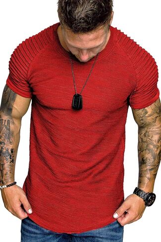 COOFANDY Mens 2 Packs Fitted T-Shirts Pleats Sleeve Muscle Workout Shirt Longline Gym Tee in Kuwait
