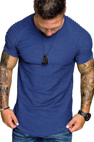 COOFANDY Mens 2 Packs Fitted T-Shirts Pleats Sleeve Muscle Workout Shirt Longline Gym Tee in Kuwait