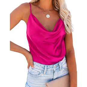 Ekouaer Womens Cowl Neck Tank Tops Satin Camisole Basic Silky Loose Shirt Blouse