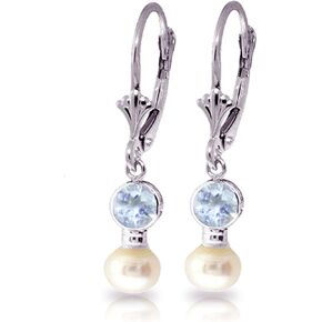 Galaxy Gold GG 2.7 CTW 14K Solid White Gold Leverback Earrings pearl Aquamarine in Saudi Arabia