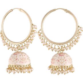 I Jewels 18k Gold Plated Indian Bollywood Festive Party Wear Enamel Pearl Hoop Jhumki Earrings for Women (E2915)