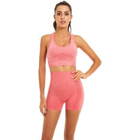 Toplook Women Seamless Yoga Workout Set 2 Piece Outfits Gym Shorts Sports Bra