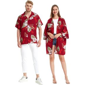 Matchable Couple Hawaiian Luau Shirt or Kimono in Midnight Bloom