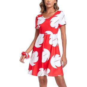Absttith Women's Short Sleeve Dress Knee Length Summer Casual Flared Crewneck Dresses