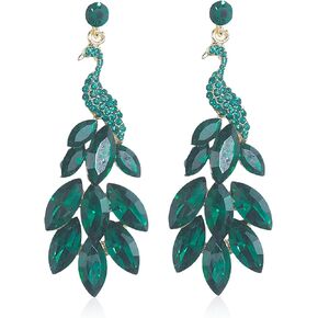 Aishgjia Vintage Peacock Dangle Earrings for Women Girls Gold Plated Green Crystal Feather Peafowl Statement Drop Dangling Stud Earring Boho Exaggerated Birthday Holiday Jewelry Gifts in Saudi Arabia