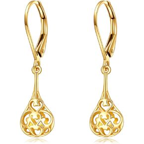DOVRAN 14K Solid Yellow Gold Ball Teardrop Earrings Dangle Gold Drop Earrings for Women Celtic Leverback Earrings 14k Gold Jewelry Gifts for Her Birthday