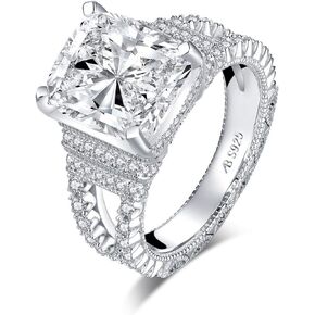 AINUOSHI 5 Carat Cushion Cut Cubic Zirconia CZ Vintage Promise Wedding Engagement Rings for Women Sterling Silver, Ring Sizes 5 to 8