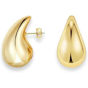 Chunky Gold Hoop Teardrop Earrings For Women 14K Thick Gold Lightweight Waterproof Hollow Open Hoops Gold Jewelry For Women Trendy