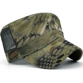 Rayna Fashion Mesh Snake Camouflage Camo Cadet Army Cap Adjustable USA American Flag Military Hat Flat Top Baseball Sun Cap