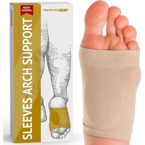 Metatarsal Compression Arch Support Sleeves - Cushioned Soft Elastic Reusable Gel Pad Fabric Socks for Flat Feet Pain Relief Arthritis Plantar Fasciitis - Women Men - Medium (Beige) in Kuwait