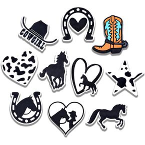 Horse Shoe Charms 10PCS Cowgirl Shoe Charm for Croc PVC Hat Clog Shoe Charms Boot Accessories Birthday Party Favors Supplies Cute Decorations fit Clog Bracelets Gift in Saudi Arabia