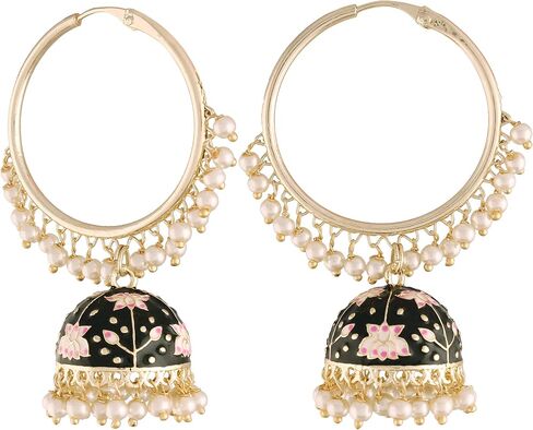 أقراط Jhumki من I Jewels مطلية بالذهب 18 قيراط هندي بوليوود للحفلات الاحتفالية بالمينا واللؤلؤ للنساء (E2915) in Kuwait