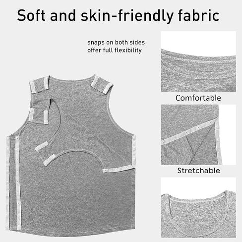 Unisex Post Shoulder Surgery Tank Tops Shoulder Side Full Snap Access Shirt Tearaway Arm Chest Rotator Cuff Recovery Clothing in Kuwait