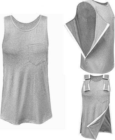 Unisex Post Shoulder Surgery Tank Tops Shoulder Side Full Snap Access Shirt Tearaway Arm Chest Rotator Cuff Recovery Clothing in Kuwait