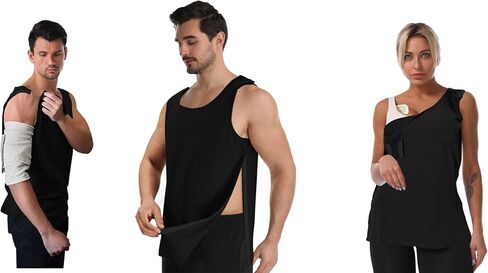 Unisex Post Shoulder Surgery Tank Tops Shoulder Side Full Snap Access Shirt Tearaway Arm Chest Rotator Cuff Recovery Clothing in Kuwait