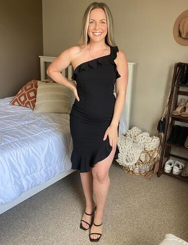 فستان Theenkoln النسائي الأنيق ميدي Bodycon مكشكش بدون أكمام بدون ظهر بحاشية مكشكشة حورية البحر رسمي لحفلات الكوكتيل وحفلات الزفاف والضيف in Kuwait