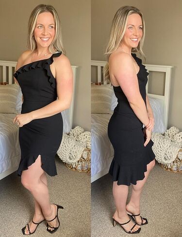 فستان Theenkoln النسائي الأنيق ميدي Bodycon مكشكش بدون أكمام بدون ظهر بحاشية مكشكشة حورية البحر رسمي لحفلات الكوكتيل وحفلات الزفاف والضيف in Kuwait