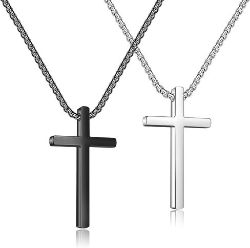 MOONYOYO 2Pcs Cross Necklace for Men,Black Silver Stainless Steel Cross Necklace Pendant Necklace for Mens Cross Chain Boy Jewelry 16-30 Inch in Saudi Arabia
