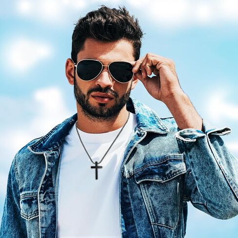 MOONYOYO 2Pcs Cross Necklace for Men,Black Silver Stainless Steel Cross Necklace Pendant Necklace for Mens Cross Chain Boy Jewelry 16-30 Inch in Saudi Arabia