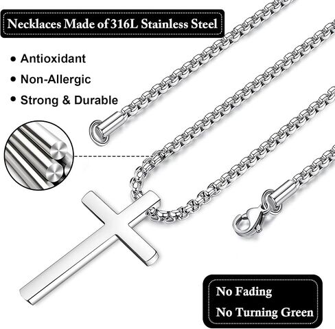 MOONYOYO 2Pcs Cross Necklace for Men,Black Silver Stainless Steel Cross Necklace Pendant Necklace for Mens Cross Chain Boy Jewelry 16-30 Inch in Saudi Arabia