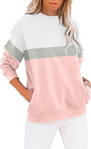 سويت شيرت نسائي كاجوال بأكمام طويلة ورقبة دائرية من BKRIVE، بلوفر كاجوال/بلوفر سادة، ملابس علوية مريحة in Kuwait