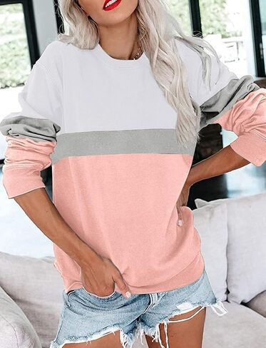 سويت شيرت نسائي كاجوال بأكمام طويلة ورقبة دائرية من BKRIVE، بلوفر كاجوال/بلوفر سادة، ملابس علوية مريحة in Kuwait