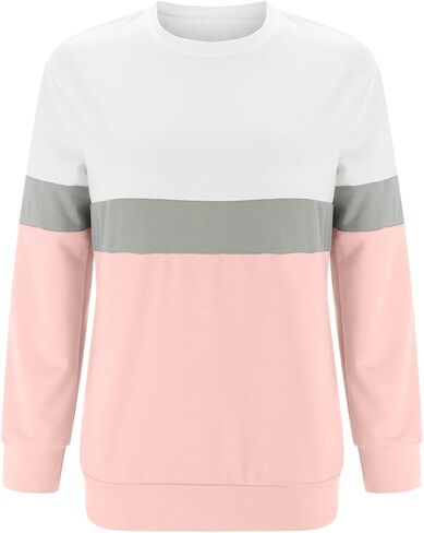 سويت شيرت نسائي كاجوال بأكمام طويلة ورقبة دائرية من BKRIVE، بلوفر كاجوال/بلوفر سادة، ملابس علوية مريحة in Kuwait