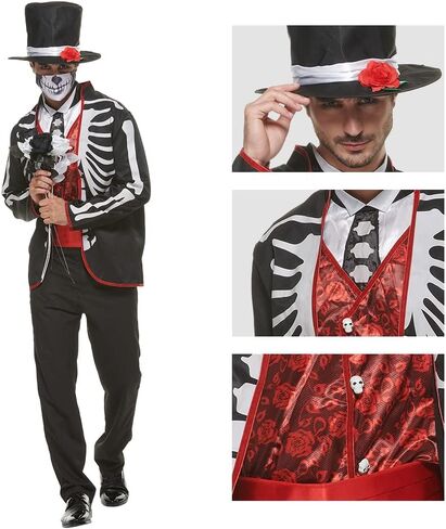 زي Megartico Day of The Dead الرجالي ذو الهيكل العظمي للهالوين in Kuwait